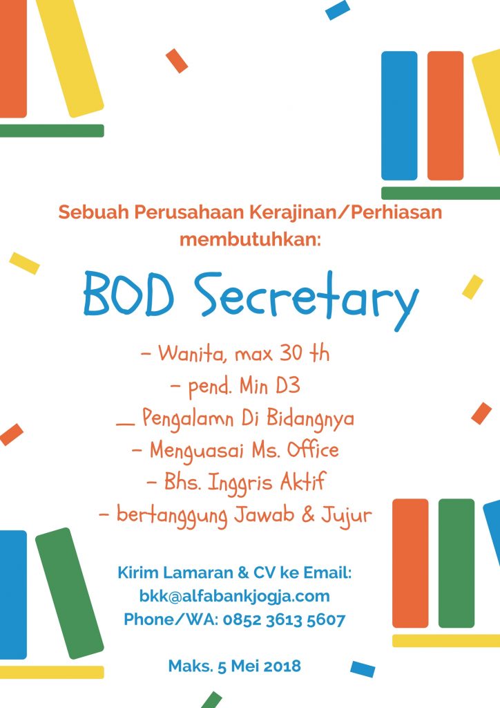 Lowongan Kerja BOD Secretary Perusahaan Kerajinan di Yogyakarta