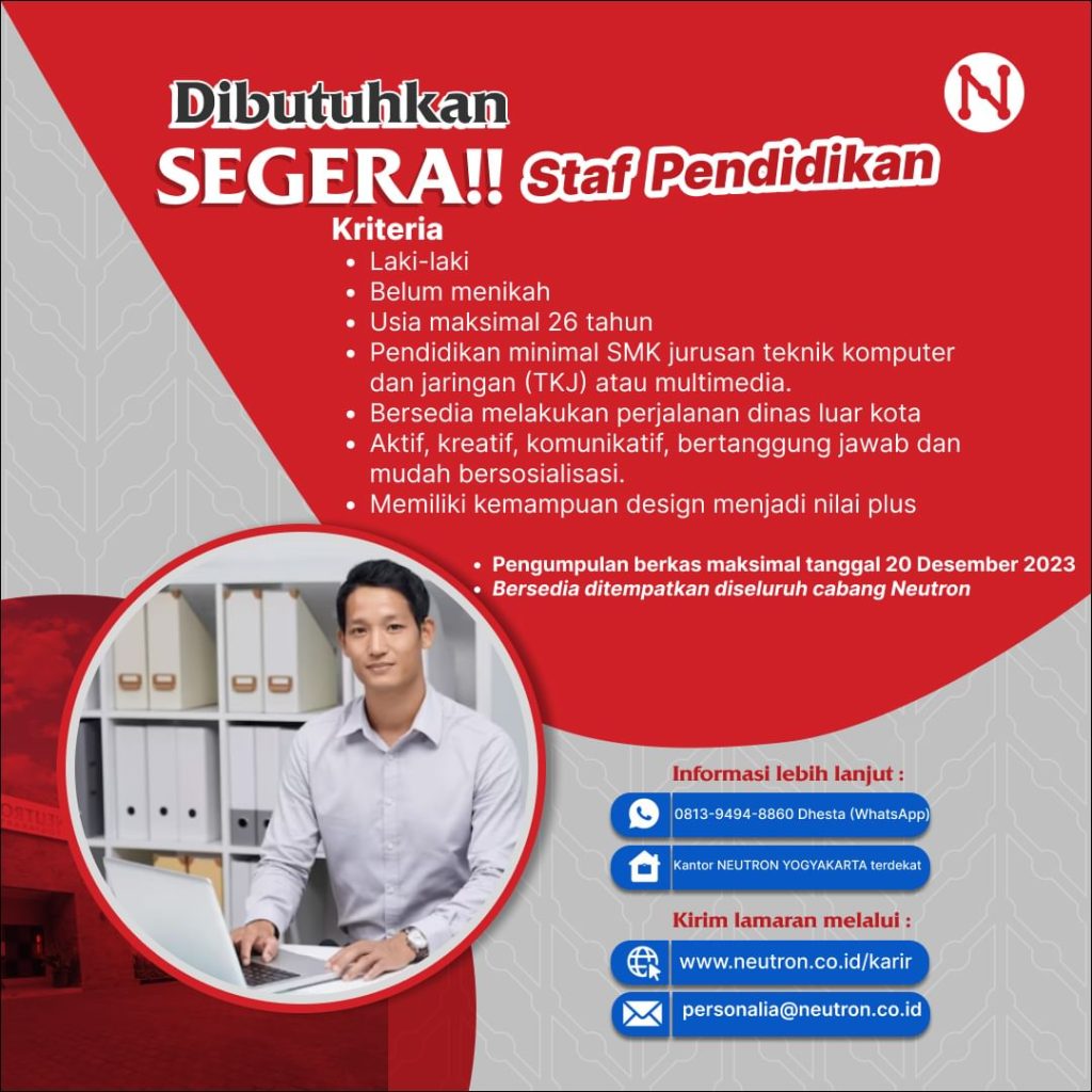 Lowongan Kerja Staf Pendidikan Neutron Bimbel